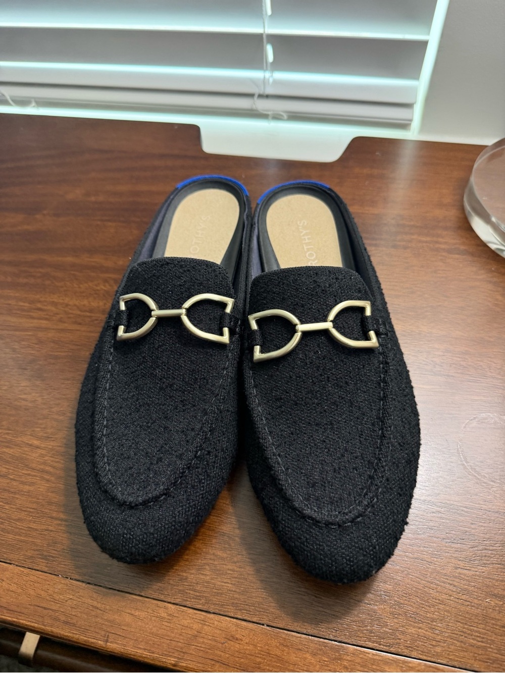 Rothy's Black Knit Slip-On Loafers with Gold Chain Accent - Picture 2 of 4